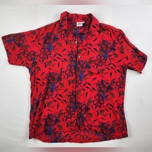 Red Hawaiian Button Down Shirt Makai Beach Large